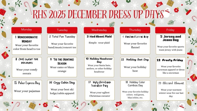 December dress up day calendar 
