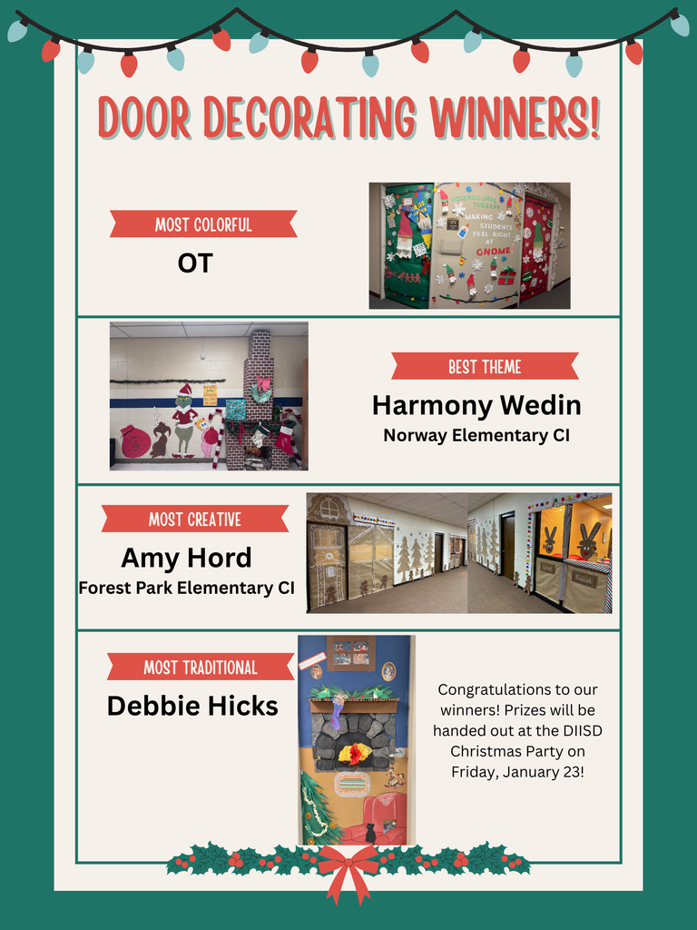 Graphic with text and images of our 2025 Door Decorating Winners.
