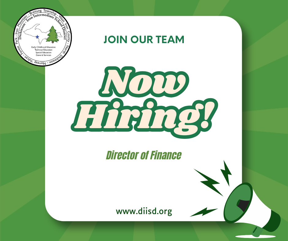 Now Hiring Graphic for the Director of Finance position.