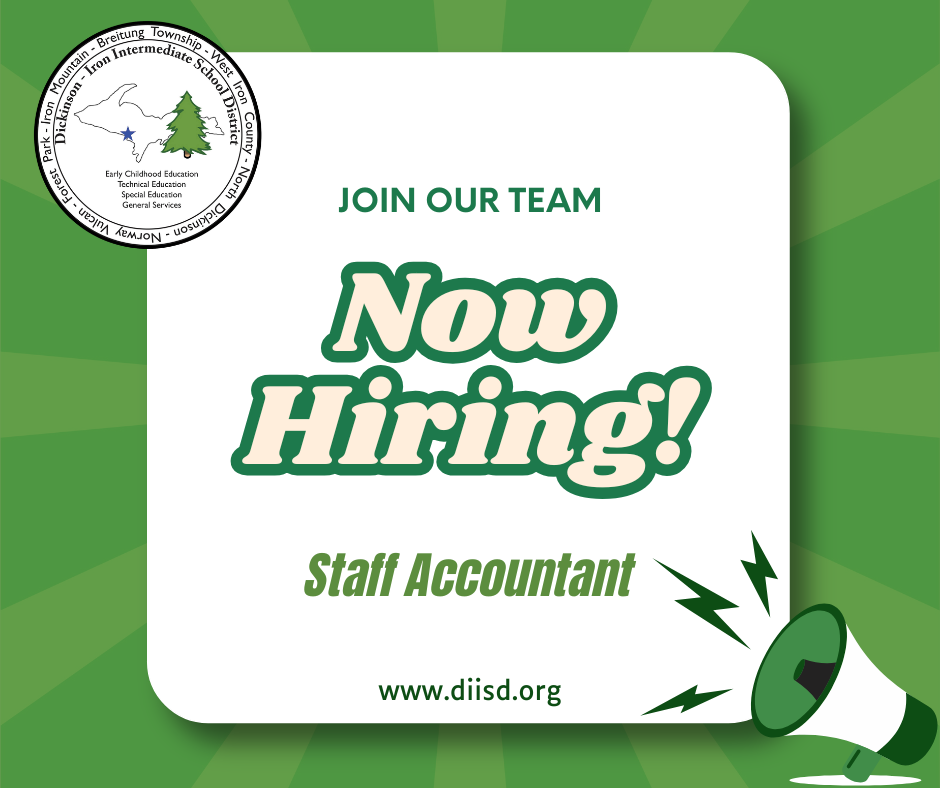 Now hiring graphic for the open position of staff accountant.