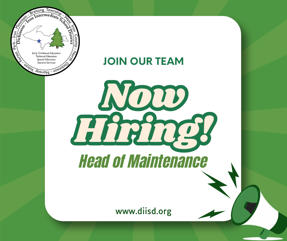 Now hiring graphic for the open Head of Maintenance position.