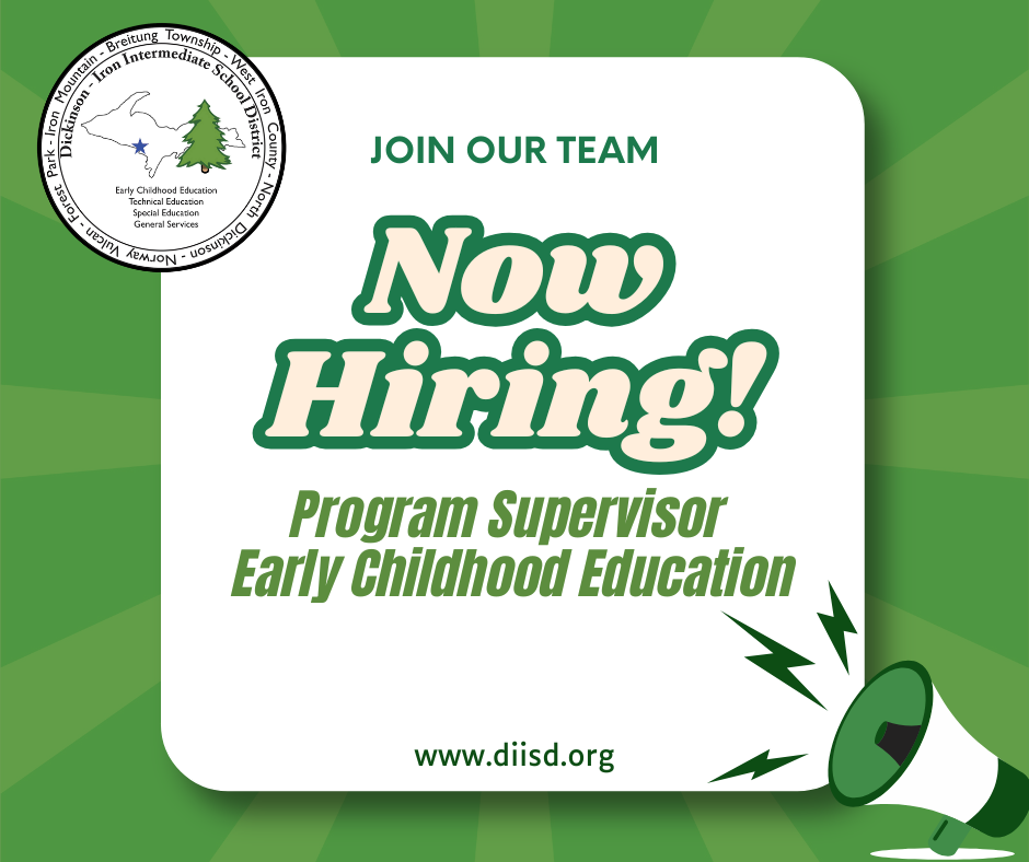 Now hiring graphic for the open position of Program Supervisor - Early Childhood Education
