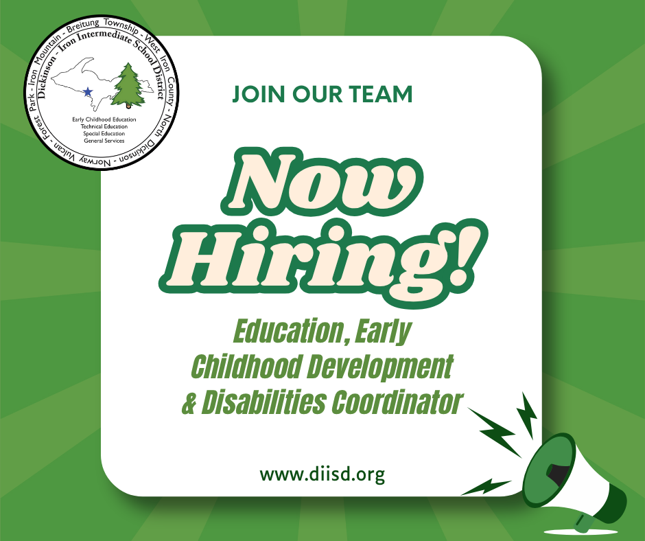 Now hiring graphic for the education, early childhood development and disabilities coordinator position.