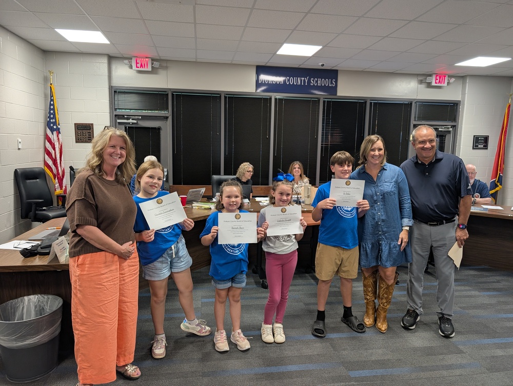 White Bluff Elementary students and admin at the school board meeting