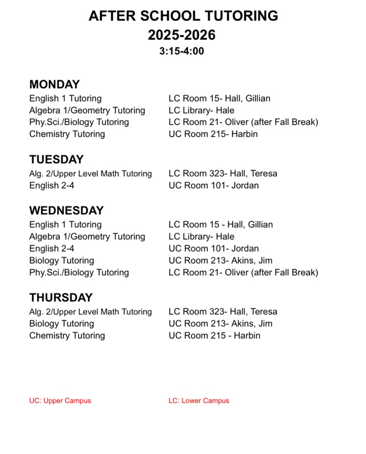 After School Tutoring Schedule
