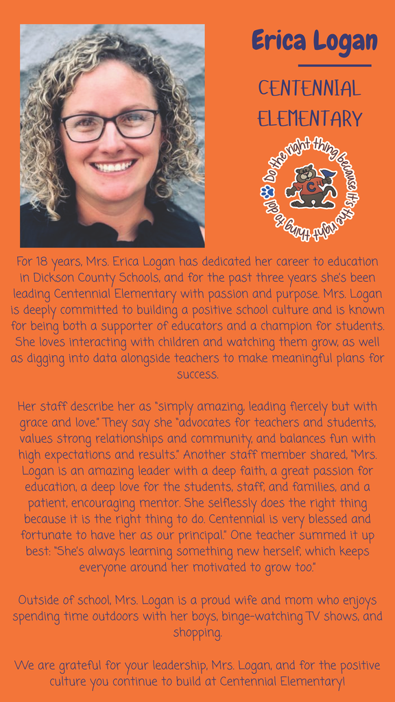Principal of the Month - Erica Logan, Centennial Elementary