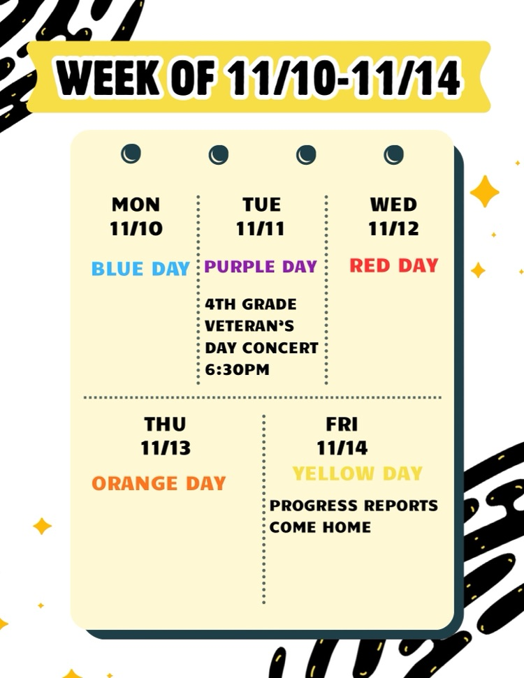 week of 11/10-11/14 dates and activity schedule 