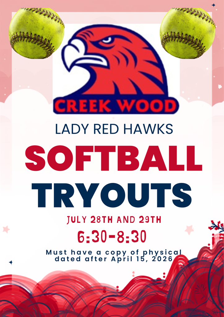 CWHS softball tryouts July 28 and 29 from 6:30 to 8:30. A copy of a physical dated after April 15, 2026 must be provided.