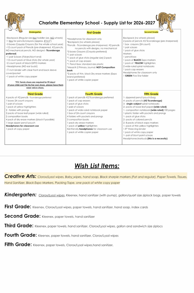supply list