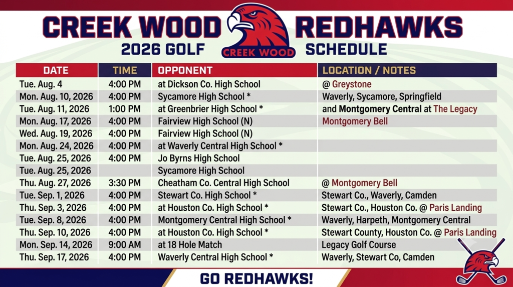 Image of CWHS 2026 Golf schedule