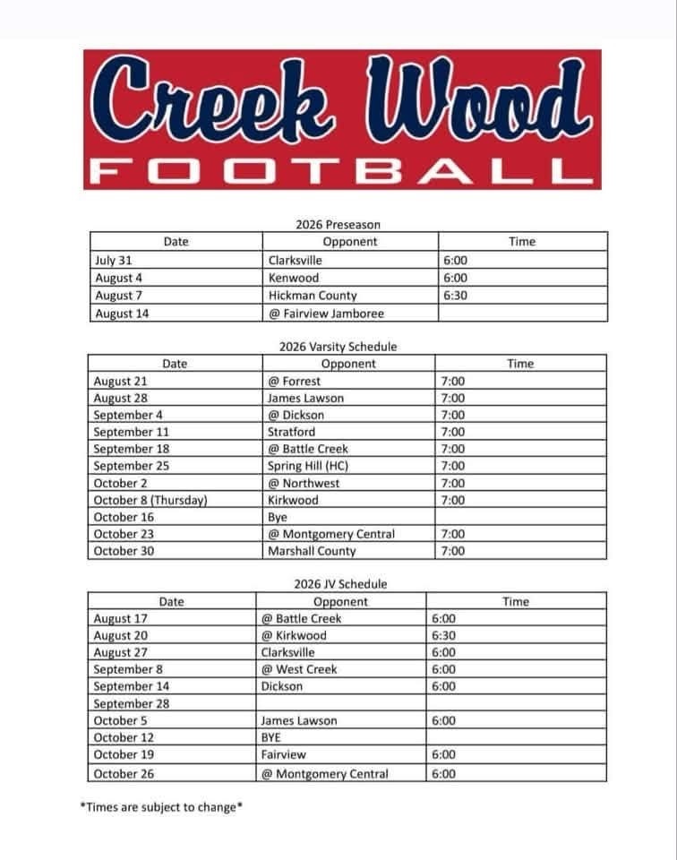A complete schedule of the 2026 Football Schedule