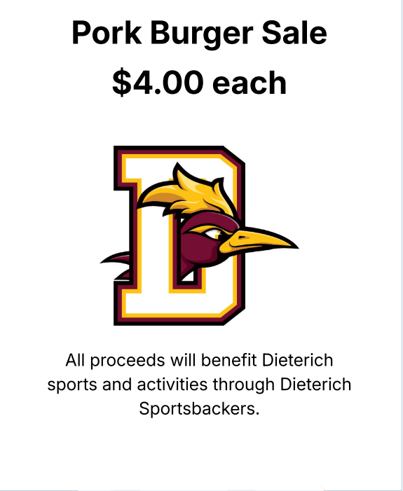 Sorts Backers are selling pork burgers this weekend at the Jr. High softball round robin.