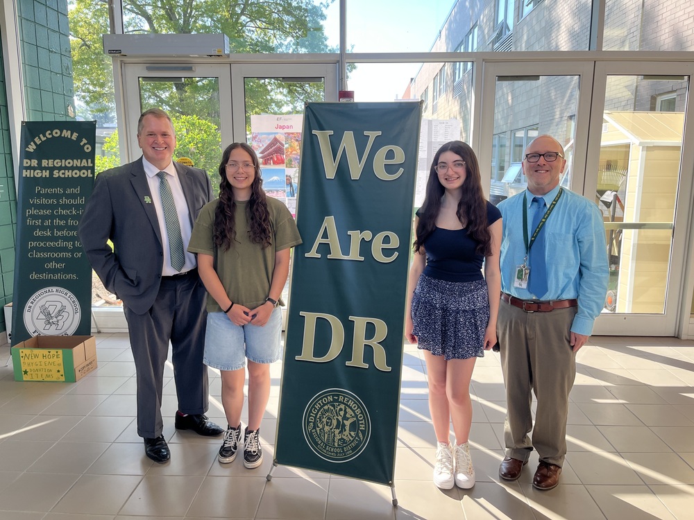 Val and Sal standing with DRRHS Principal and Superintendent