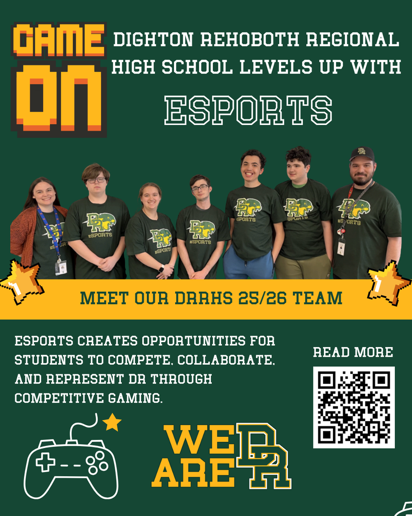 Game on! 🎮  Dighton-Rehoboth Regional High School levels up with a new eSports program, creating new opportunities for students to compete, collaborate, and represent DR through competitive gaming.  This spring, students competed while building teamwork, communication, and leadership skills in a supportive environment. We’re excited to see this program continue to grow and provide even more opportunities for students at DRRHS. 