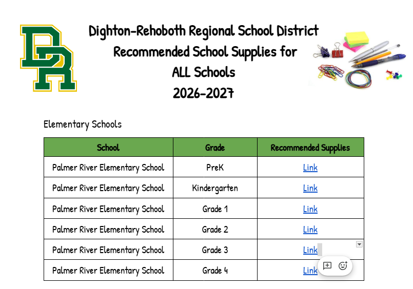 District Recommended School Supplies