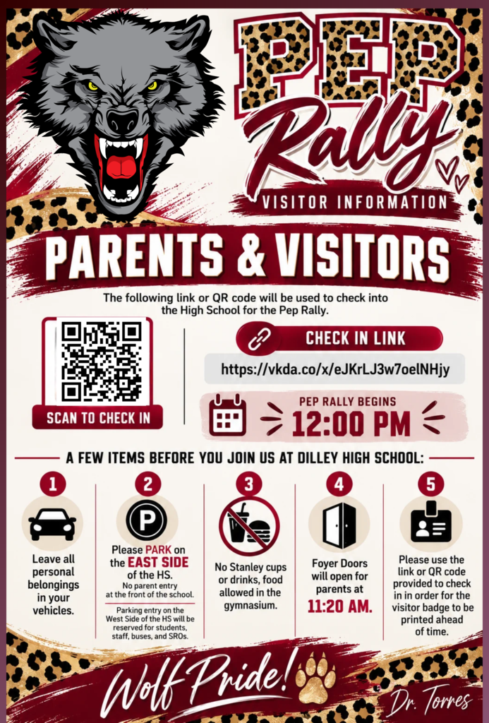 An event flyer displays an image of a paw print with a wolf's head. It includes information on visiting and check-in, times, and restrictions.