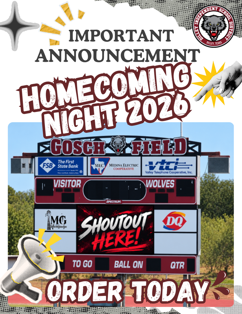 Poster promoting homecoming night in 2026 with Gosch Field, sponsor logos, and a scoreboard displaying "SHOUTOUT HERE!".