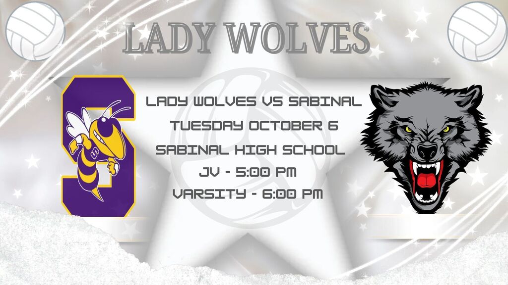A white star backdrop with "Lady Wolves" at top. Two logos below; one with "S" and bee, other a wolf.