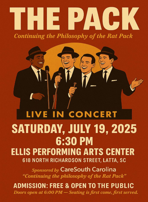 Flyer for The Pack performing in the EPAC July 19, 2025 at 6:30.  Admission is free and it is open to the public. Doors open at 6:00, first come, first served.