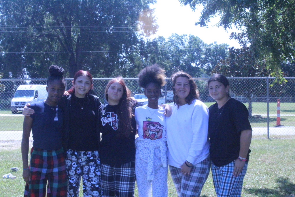8th Grade students dressed in their pajamas.