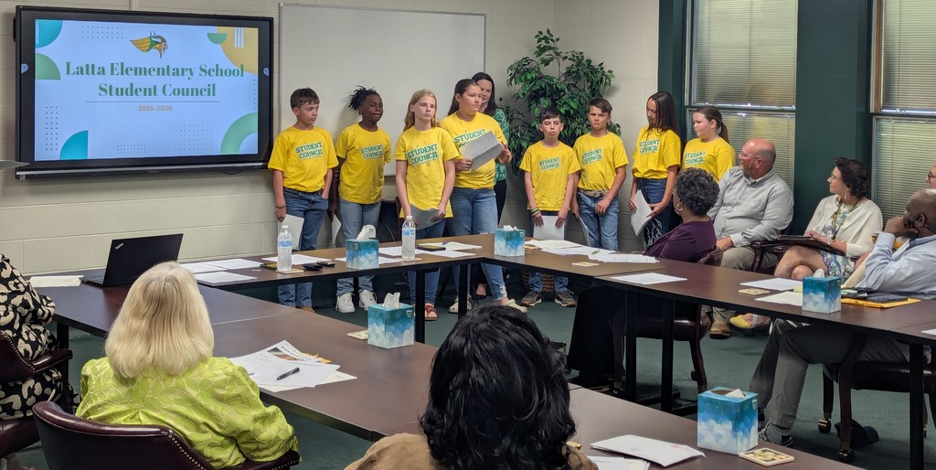 LES Student Council and Mrs. Luffman presenting on the election process for student council and sharing projects they have helped with and led throughout the school year.