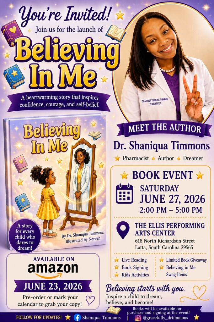 Flyer for Shaniqua Timmons book reading at the EPAC on June 27 from 2-5pm.