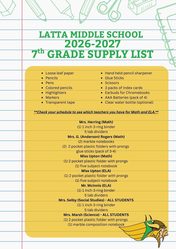 7th Grade Supply List 2026-2027