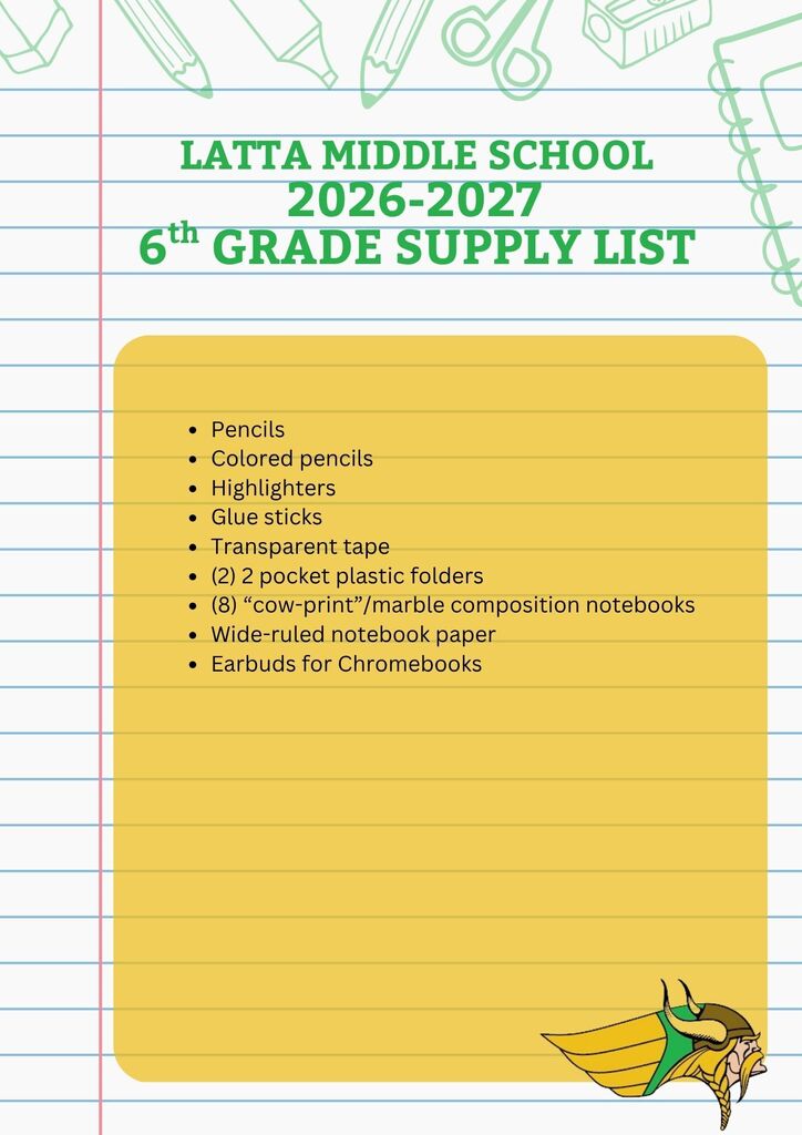6th Grade Supply List 2026-2027