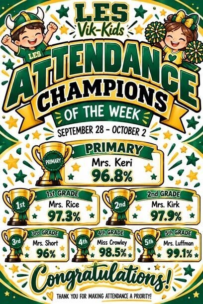 LES Vik-Kids Attendance Champions of the Week