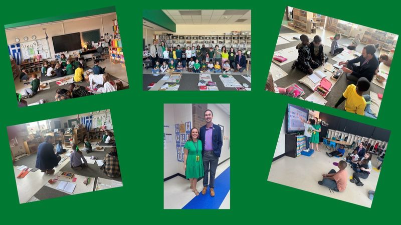 Collage of pictures from State Teacher of the Year visit to LES