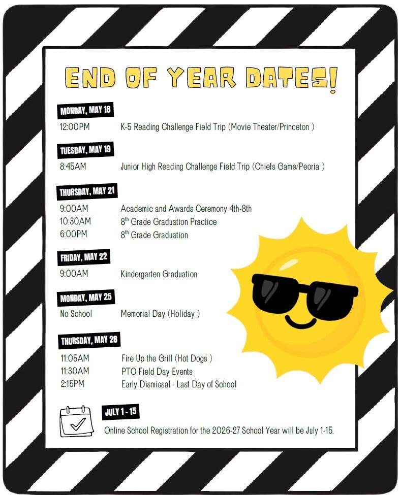 End of the Year Dates