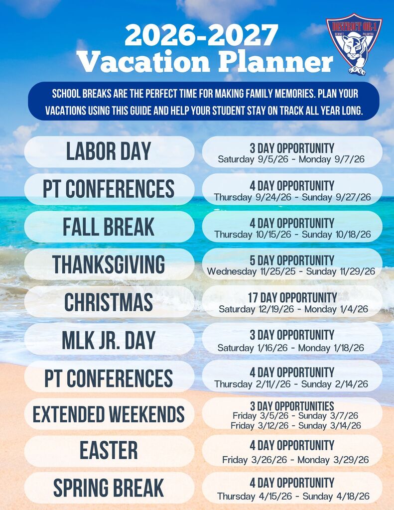District OR-1 2026-2027 Vacation Planner