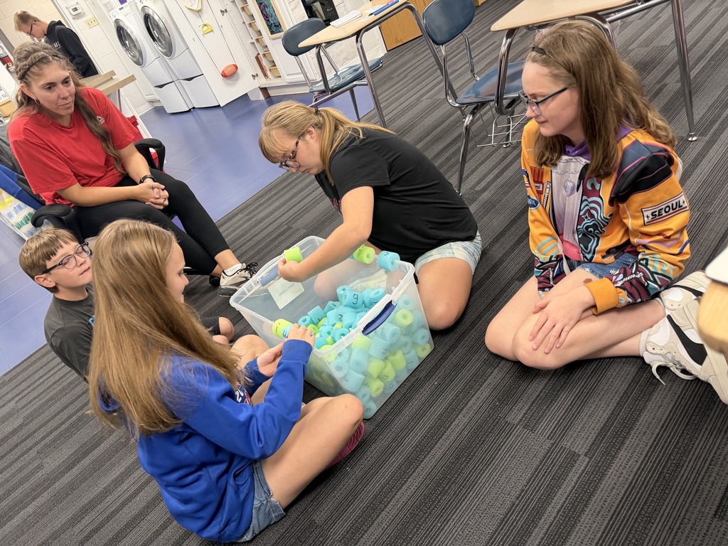 life skills students doing a project with pool noodles