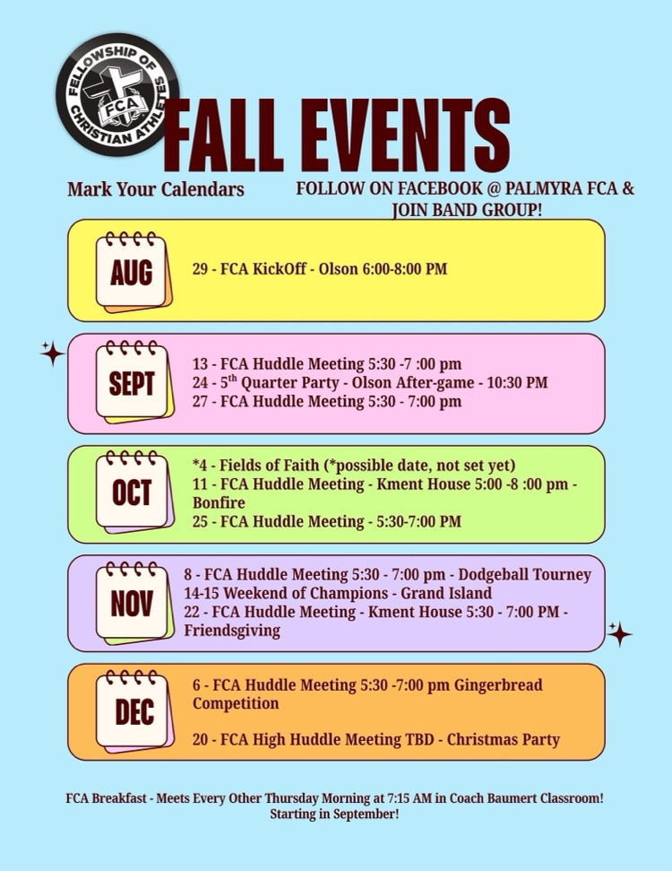 Palmyra FCA Fall Schedule