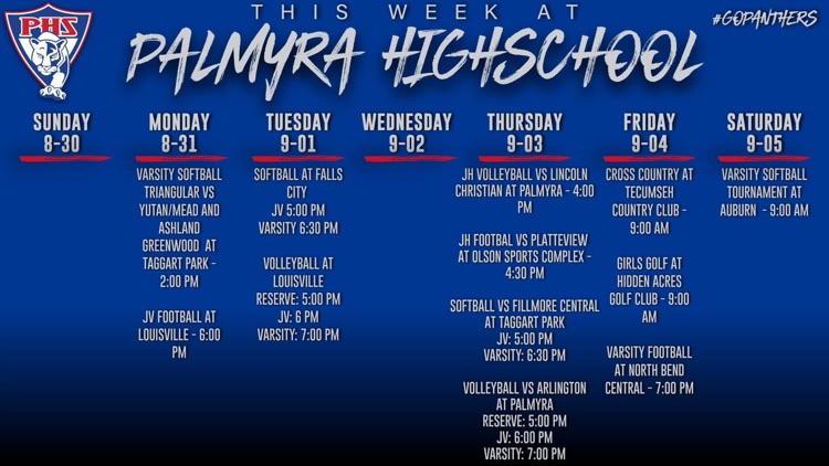 Schedule for Week of 8-31