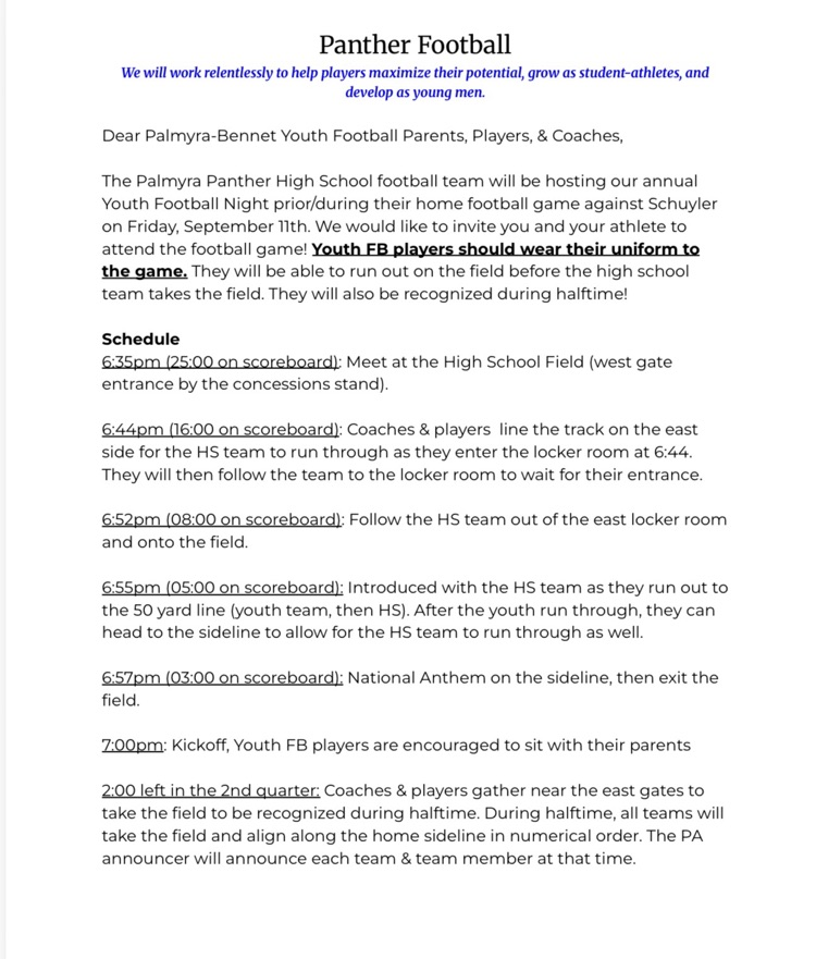 Panther Youth Football Night 