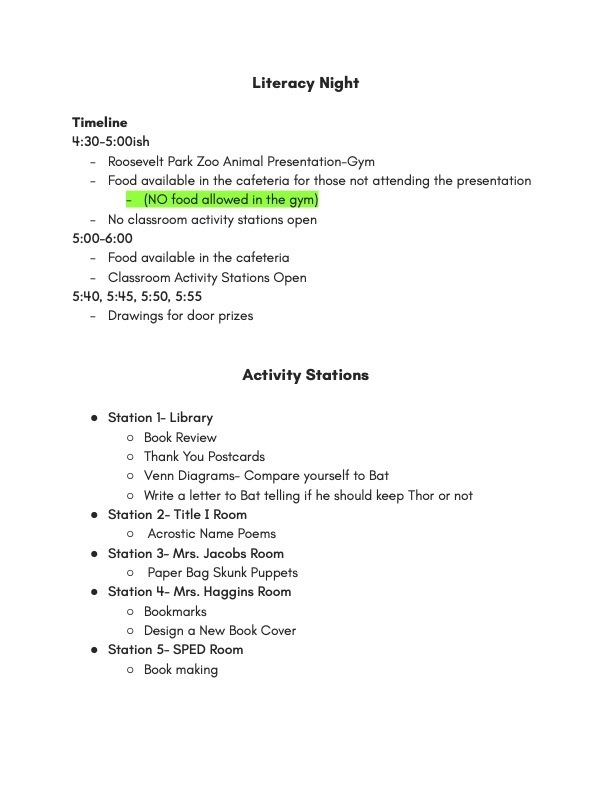 Literacy Night