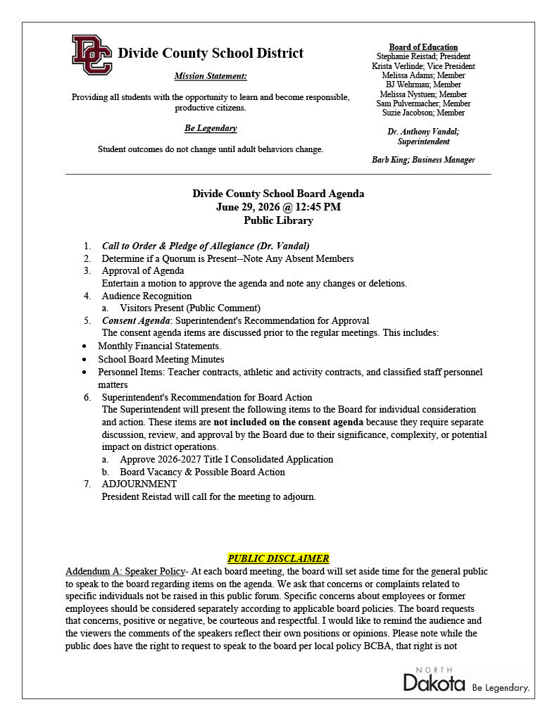 school board agenda 6-29-2026