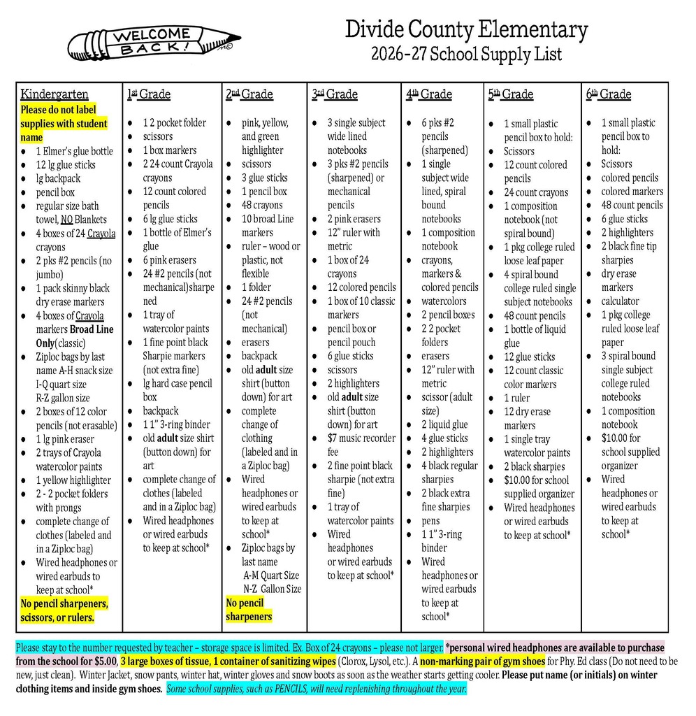 26-27 elem supply list