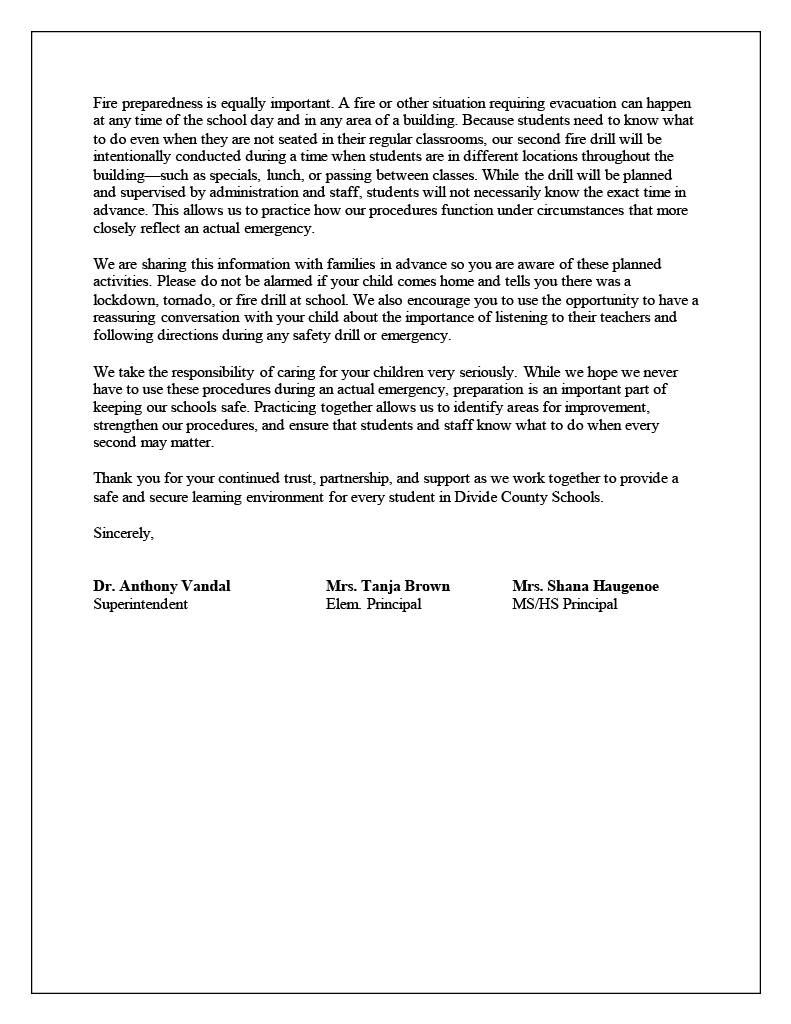 2026-2027 School Safety letter