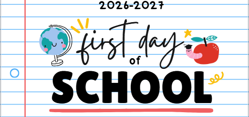 first day of school banner with worm in apple and earth globe