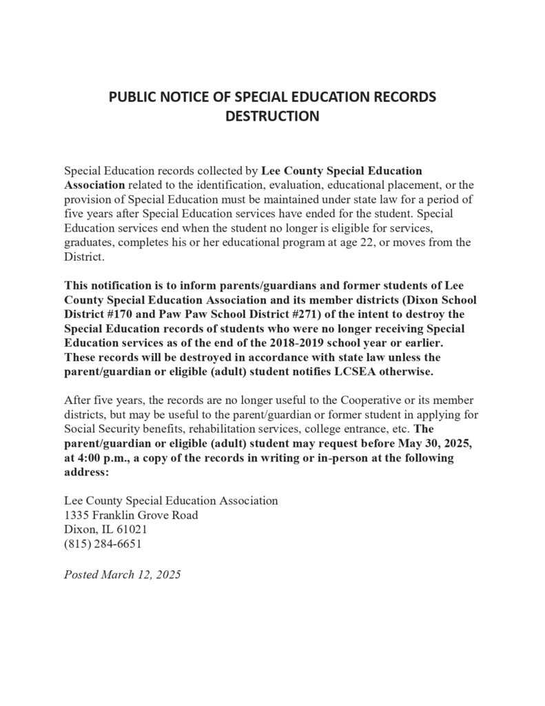 public notice of records destuction info