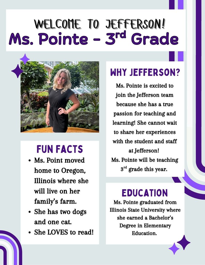 Introduction flyer for Alexis Point, a new third grade teacher at Jefferson.
