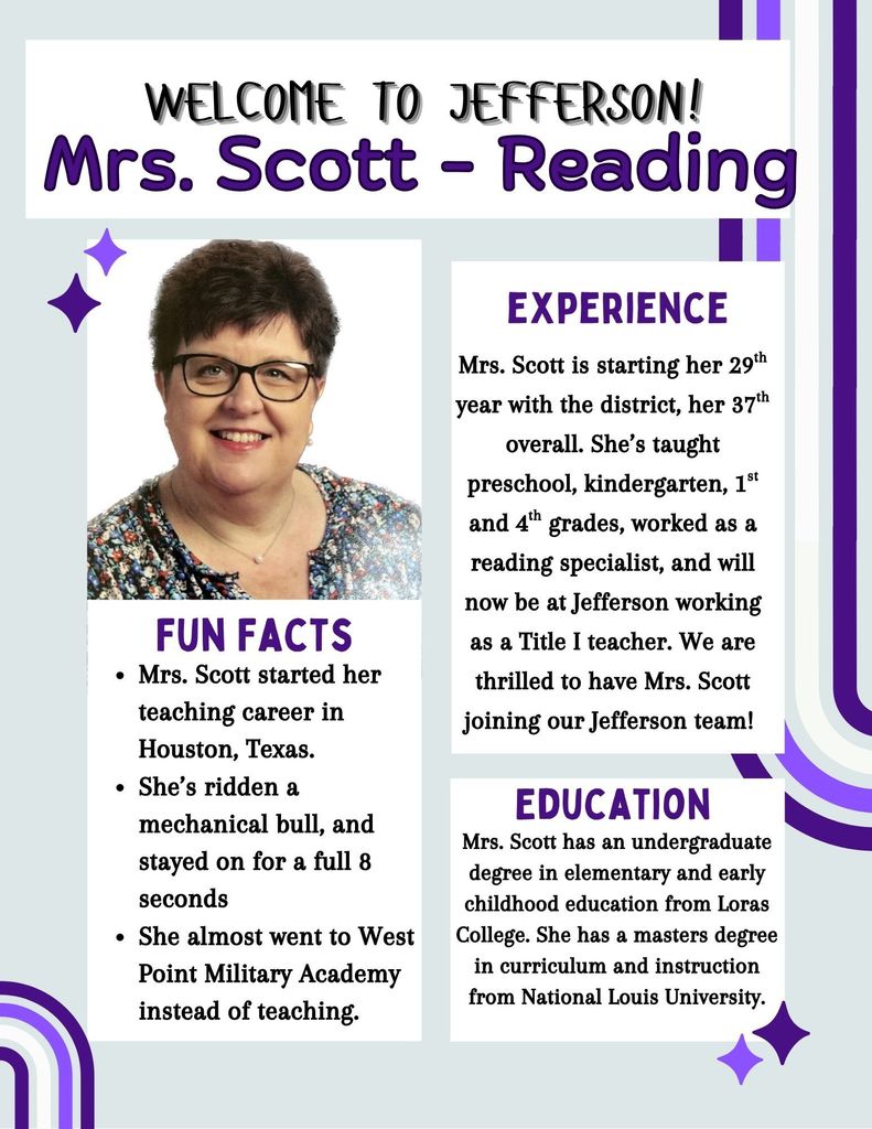 Mrs. Scott introduction flyer with picture and information about her background.