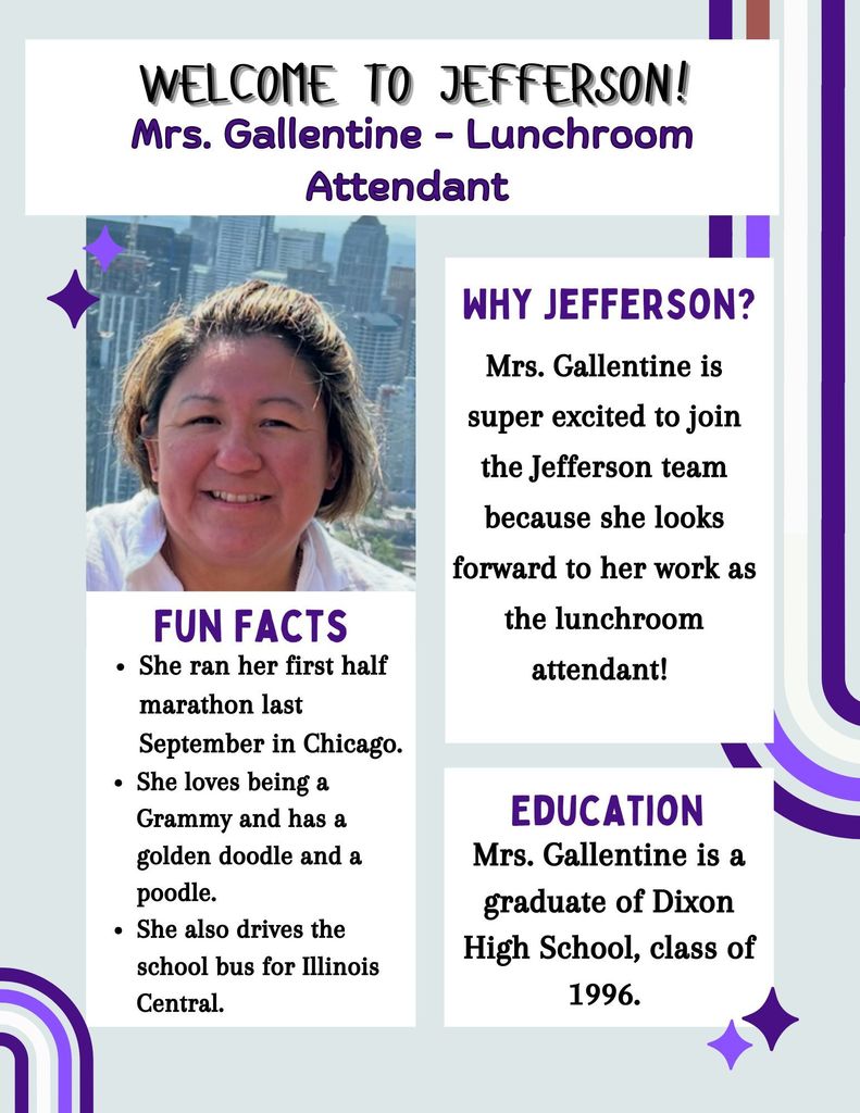 Mrs. Gallentine's welcome post with picture and facts