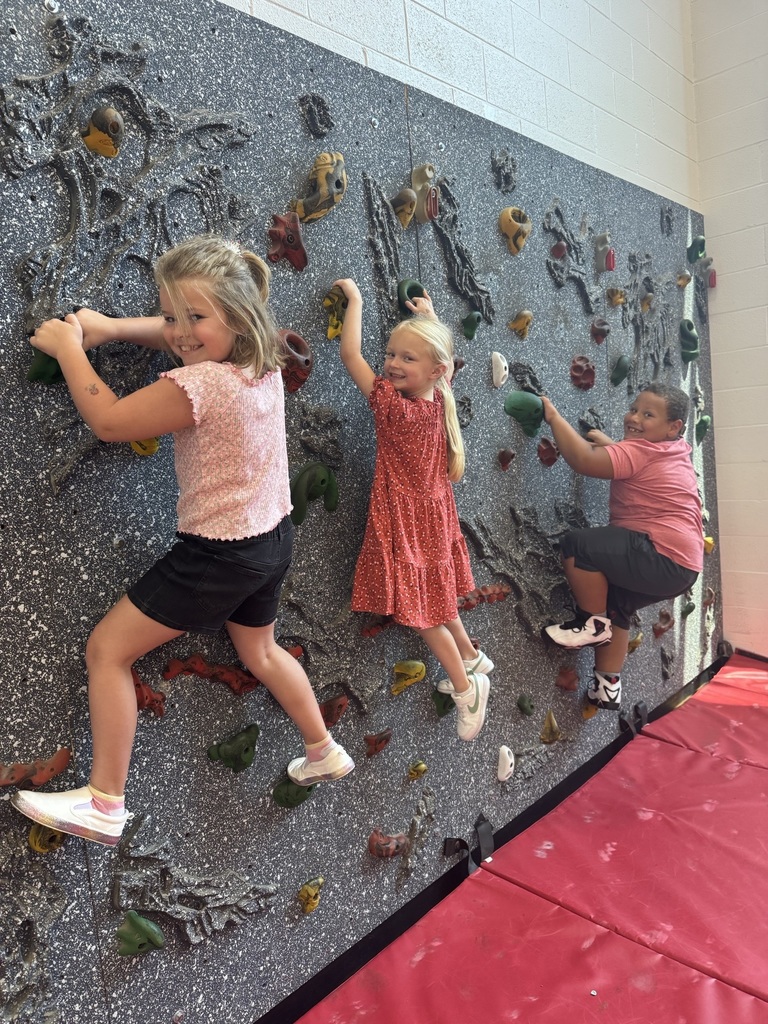 2nd graders on the rock wall
