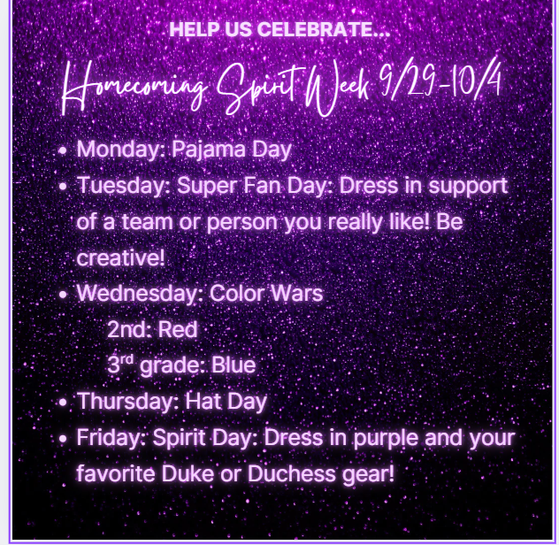 list of homecoming spirit week days 