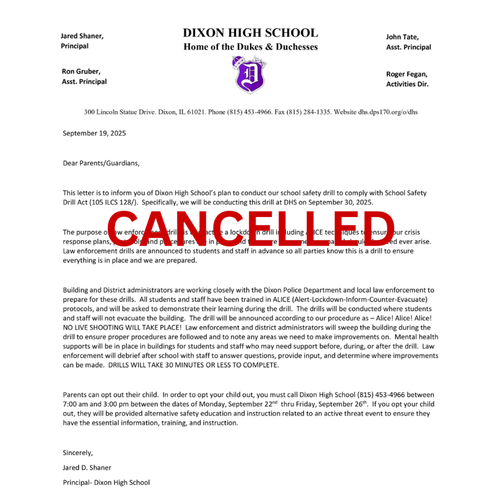 Alice training cancelled