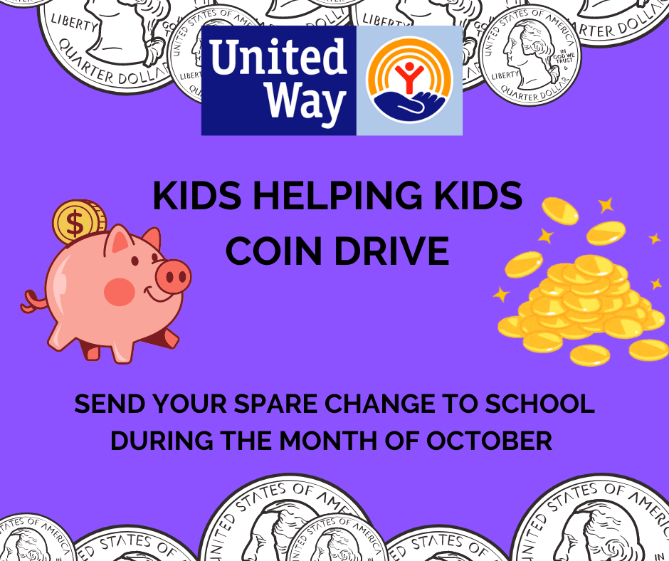 coin drive graphic with piggy bank and coins