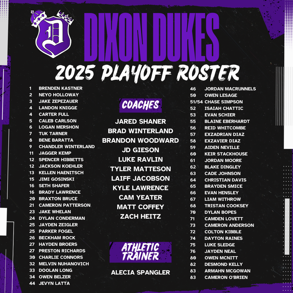 football playoff roster with names of players and coaches